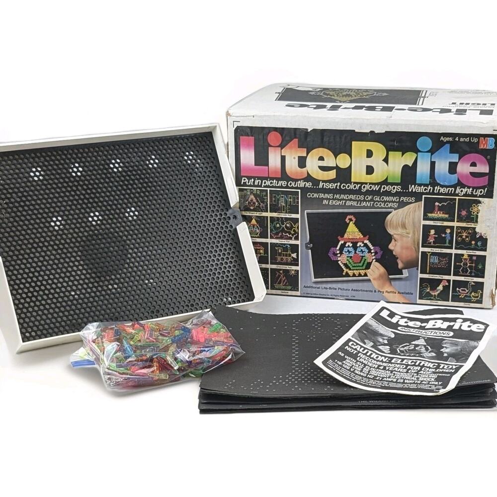 Vintage 1986 Lite Brite Milton Bradley WORKING w Box Pegs Patterns Tested